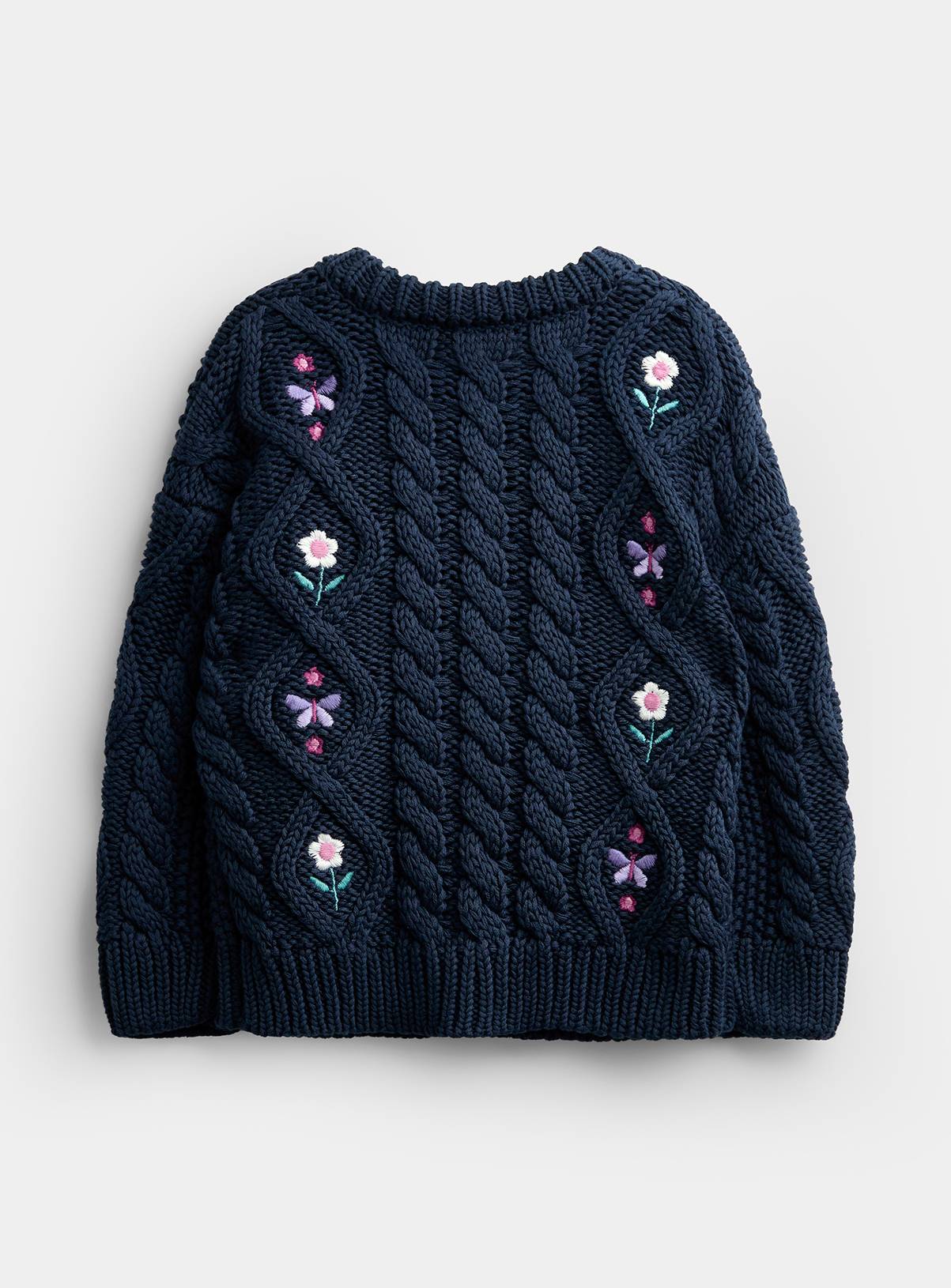 JOJO MAMAN BÉBÉ Embroidered Chunky Cable Knit Cardigan Navy Blue 6-12 months - Image 4