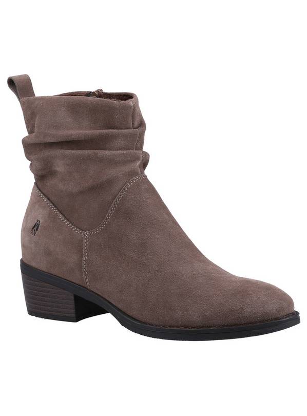 HUSH PUPPIES Iris Ruched Ankle Boots Taupe 8