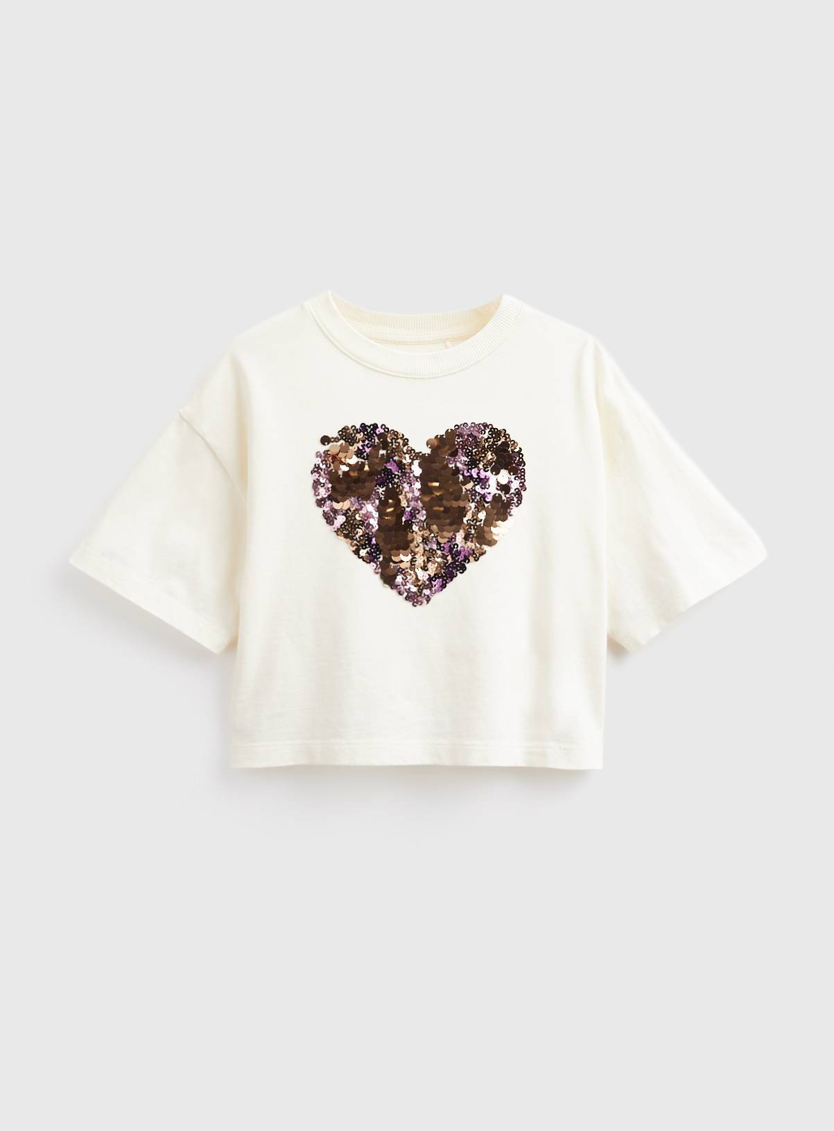 Cream Short Sleeve Sequin T-Shirt 12 years - Image 1