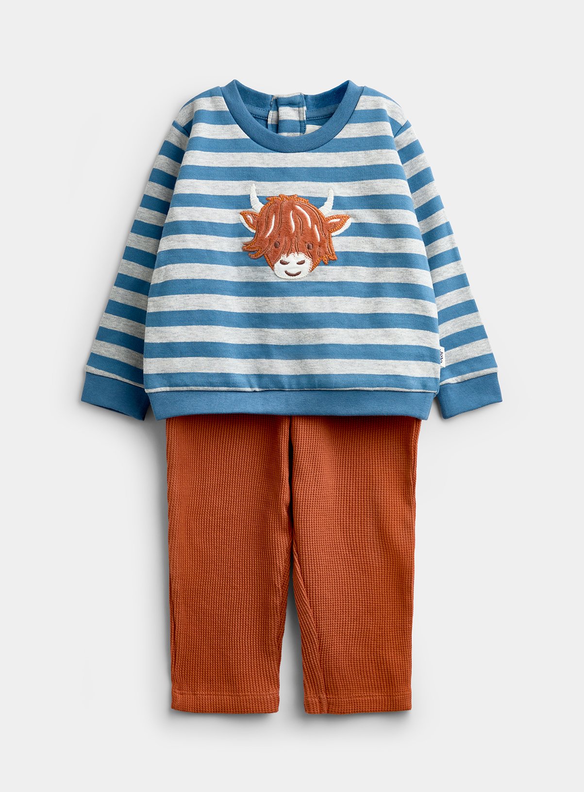 JOJO MAMAN BÉBÉ Highland Cow Sweatshirt and Trouser Set Rust 6-12 months - Image 3 thumbnail