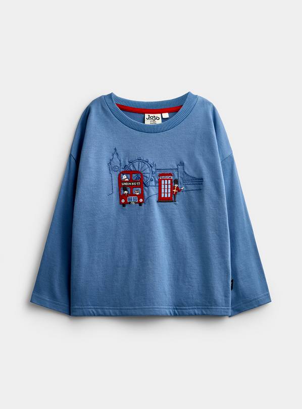 JOJO MAMAN BÉBÉ London Bus Applique Top Blue Marl 18-24 months