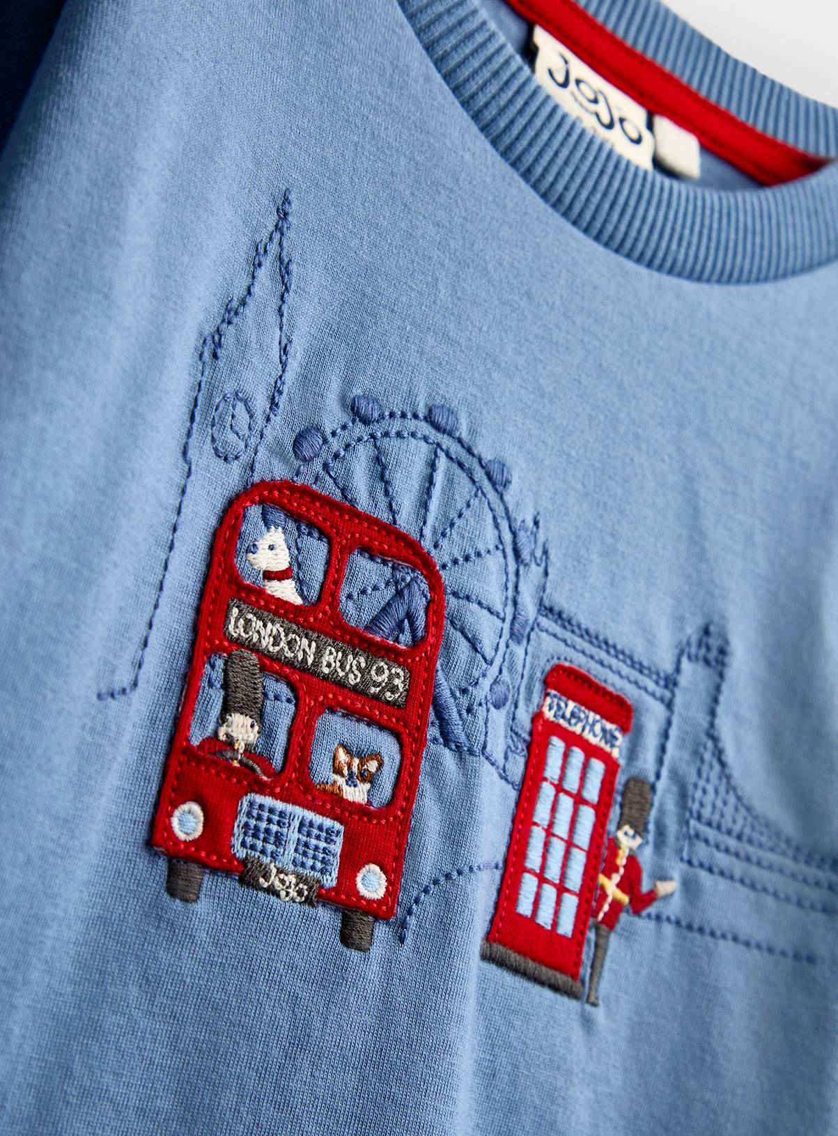 JOJO MAMAN BÉBÉ London Bus Applique Top Blue Marl 3-4 Years - Image 2