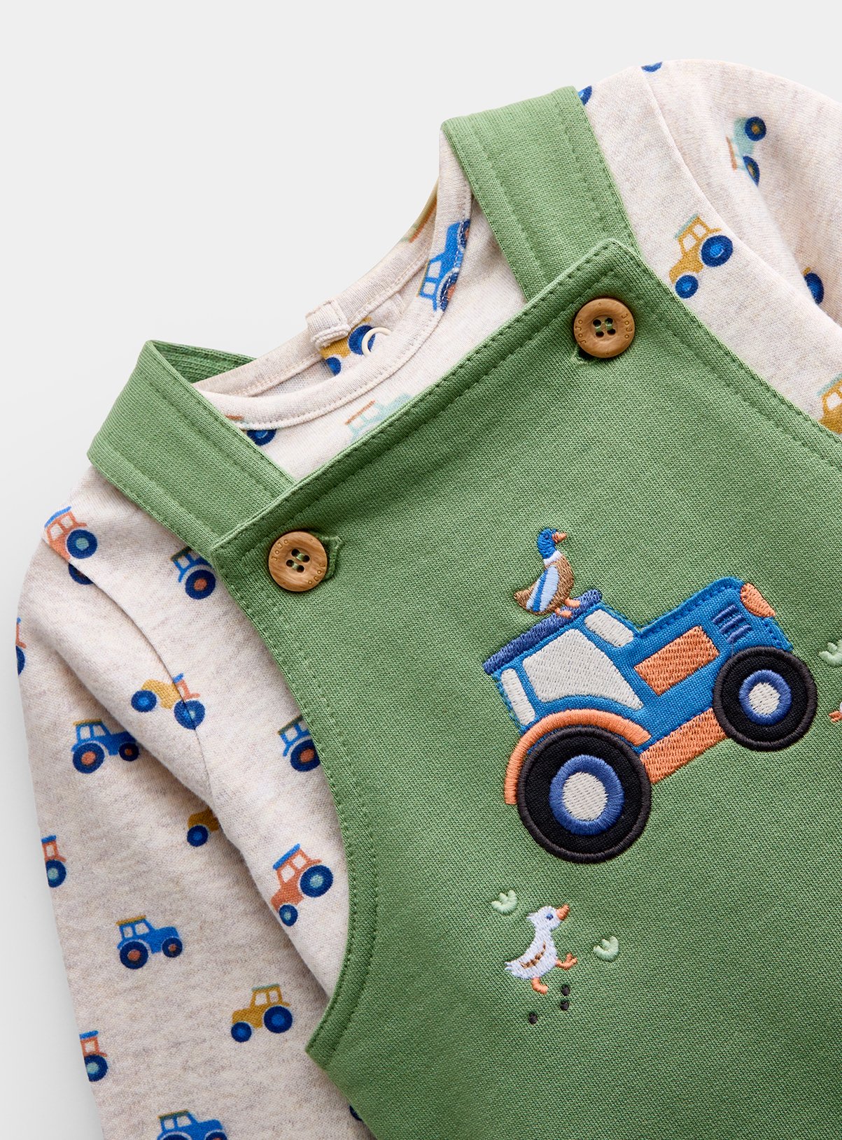 JOJO MAMAN BÉBÉ Tractor Jersey Dungaree Set Mid Green 18-24 months - Image 4 thumbnail