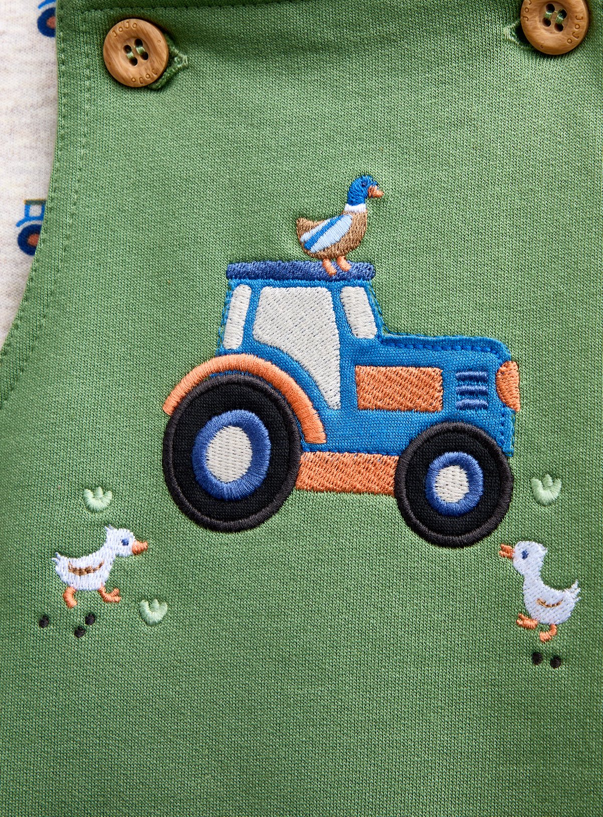 JOJO MAMAN BÉBÉ Tractor Jersey Dungaree Set Mid Green 18-24 months - Image 5 thumbnail
