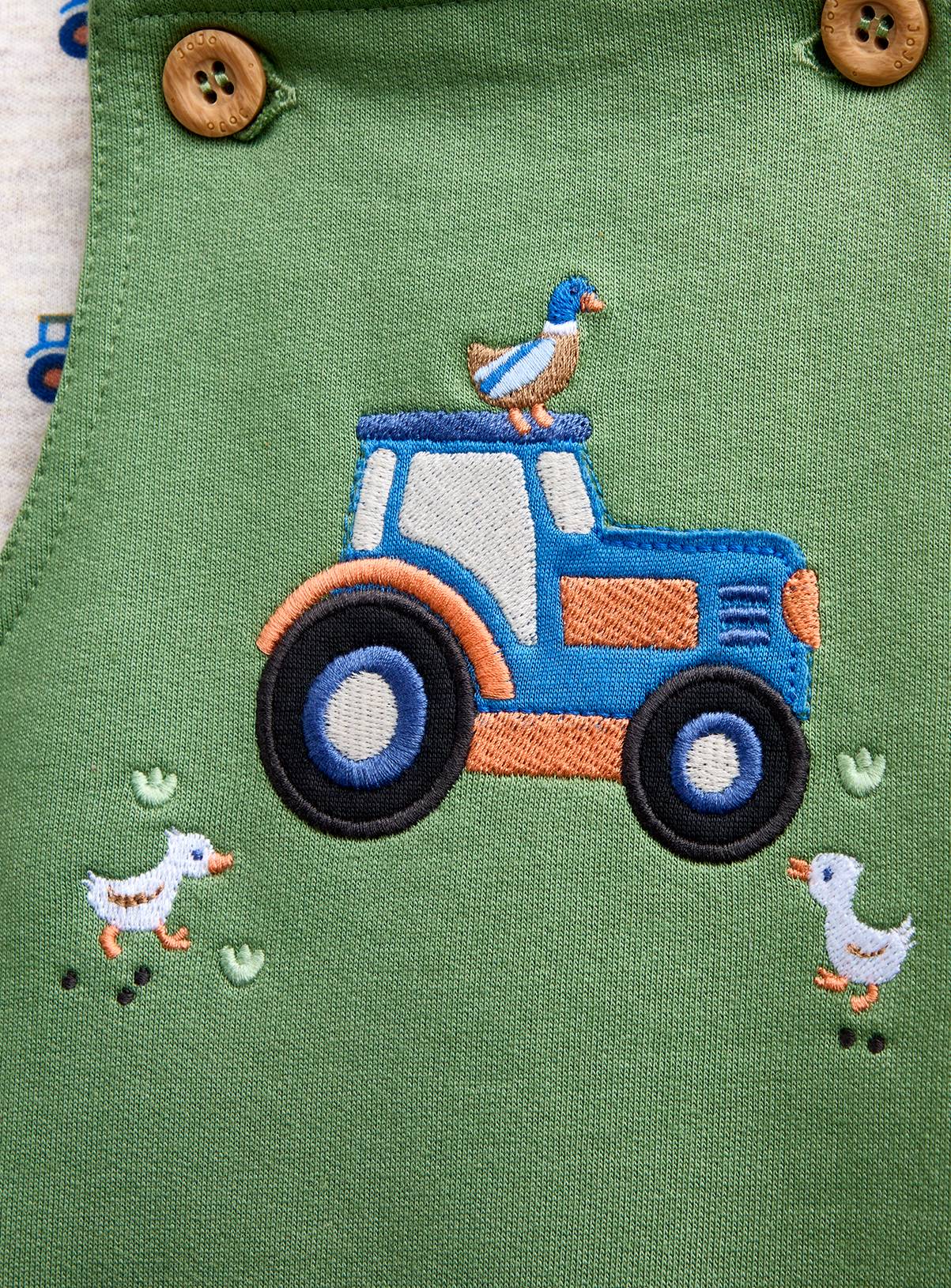 JOJO MAMAN BÉBÉ Tractor Jersey Dungaree Set Mid Green 18-24 months - Image 5