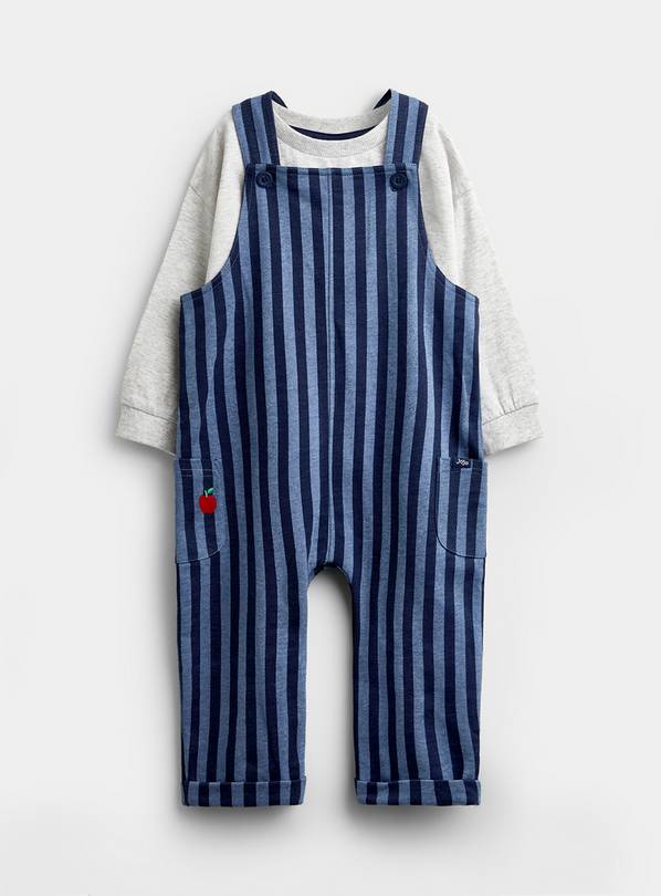 JOJO MAMAN BÉBÉ 2 Piece Striped Dungarees and Top Set Navy Blue 18-24 months