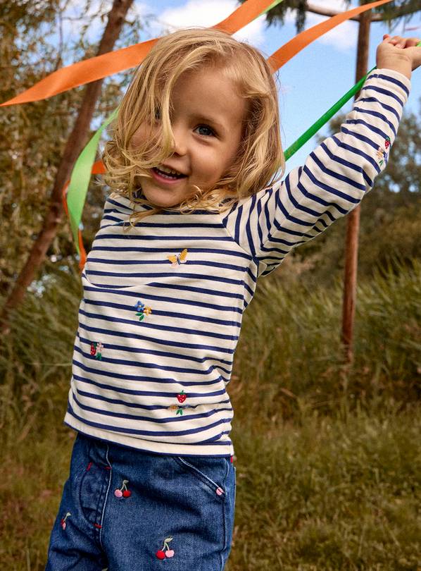 JOJO MAMAN BÉBÉ Fruit and Butterfly Embroidered Top Navy Blue 12-18 months
