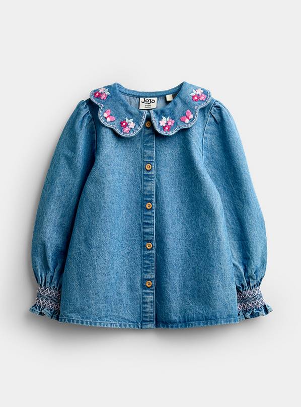 JOJO MAMAN BÉBÉ Embroidered Shirt Denim Blue 18-24 months