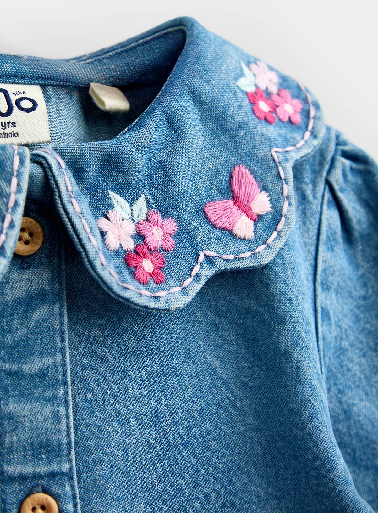 JOJO MAMAN BÉBÉ Embroidered Shirt Denim Blue 18-24 months - Image 2