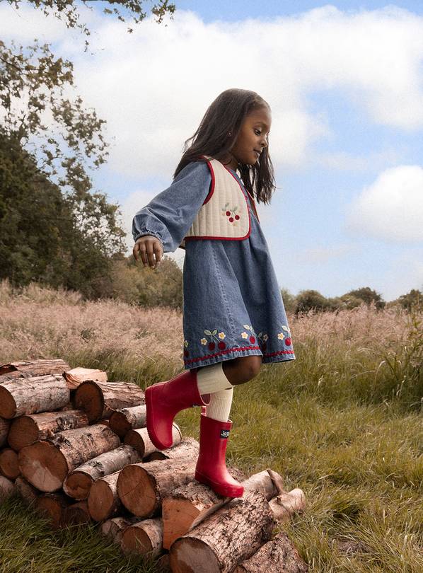 JOJO MAMAN BÉBÉ Embroidered Denim Dress and Quilted Gilet Mid Wash Denim 2-3 Years