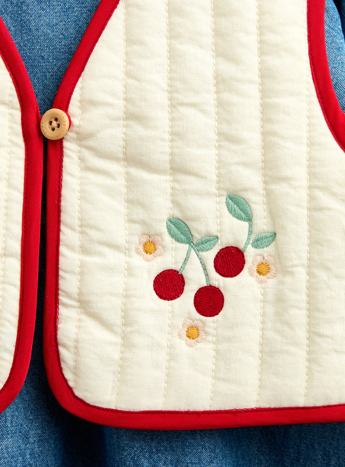 JOJO MAMAN BÉBÉ Embroidered Denim Dress and Quilted Gilet Mid Wash Denim 2-3 Years - Image 5 thumbnail