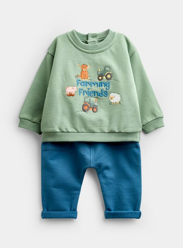 JOJO MAMAN BÉBÉ 2 Piece Farming Days Sweatshirt and Jogger Set Mid Green 6-12 months