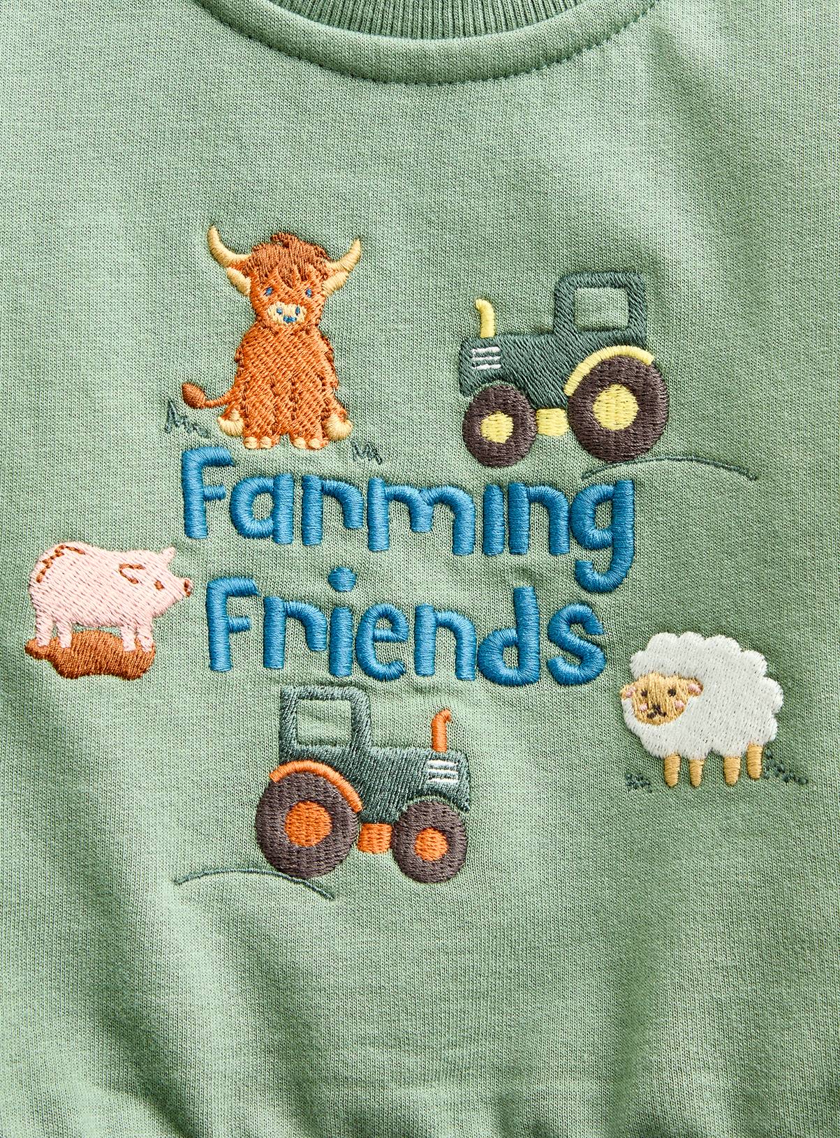 JOJO MAMAN BÉBÉ 2 Piece Farming Days Sweatshirt and Jogger Set Mid Green 6-12 months - Image 5