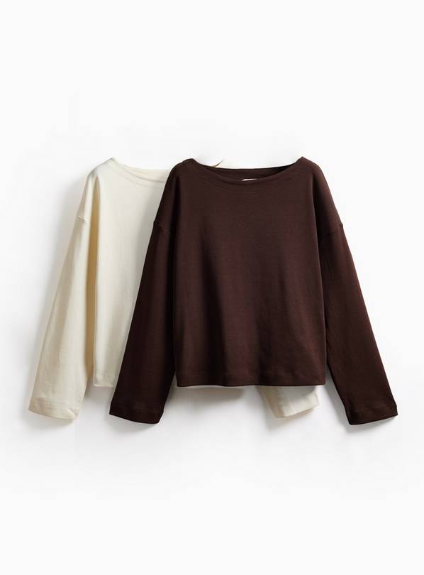 Cream Relaxed Boat Neck Long Sleeve Tops 2-Pack 6