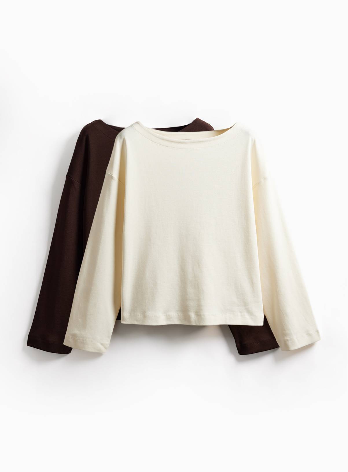 Cream Relaxed Boat Neck Long Sleeve Tops 2-Pack 12 - Image 1