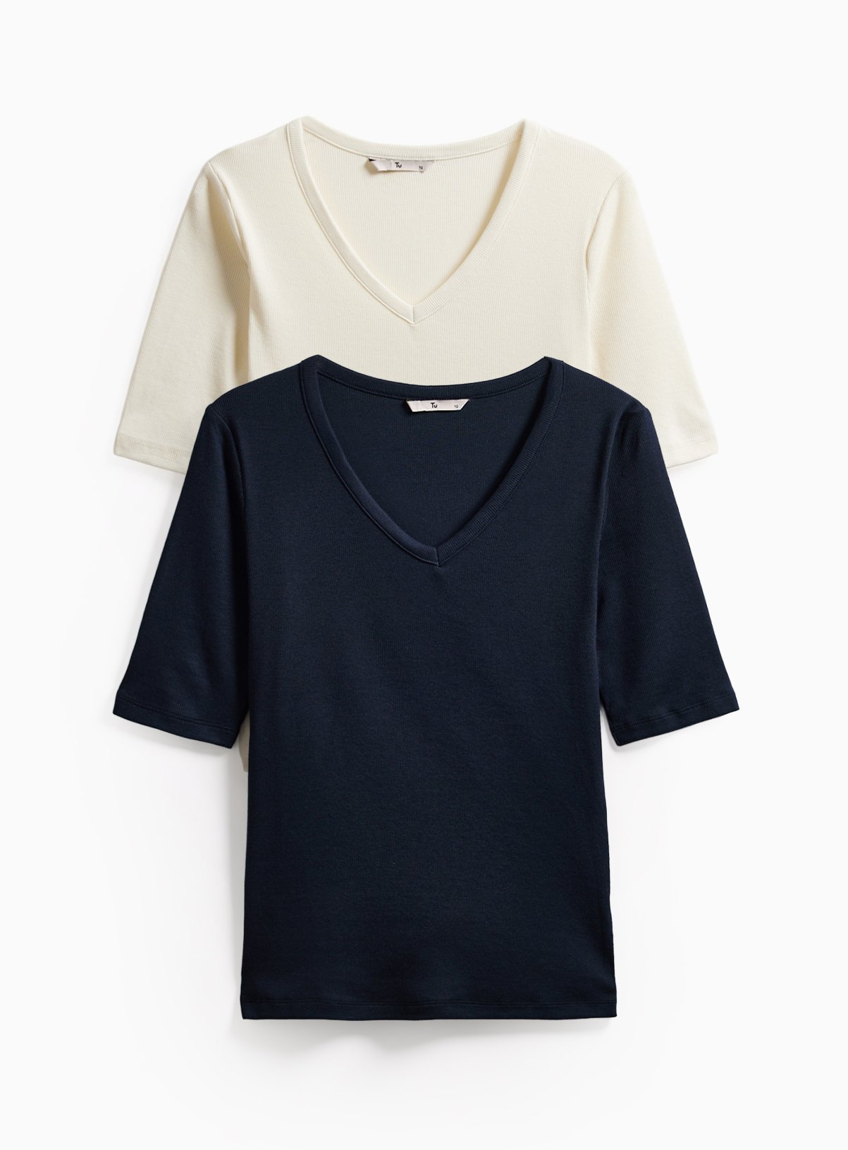 Navy Ribbed Modal V-Neck Tops 2 Pack 20 - Image 1 thumbnail