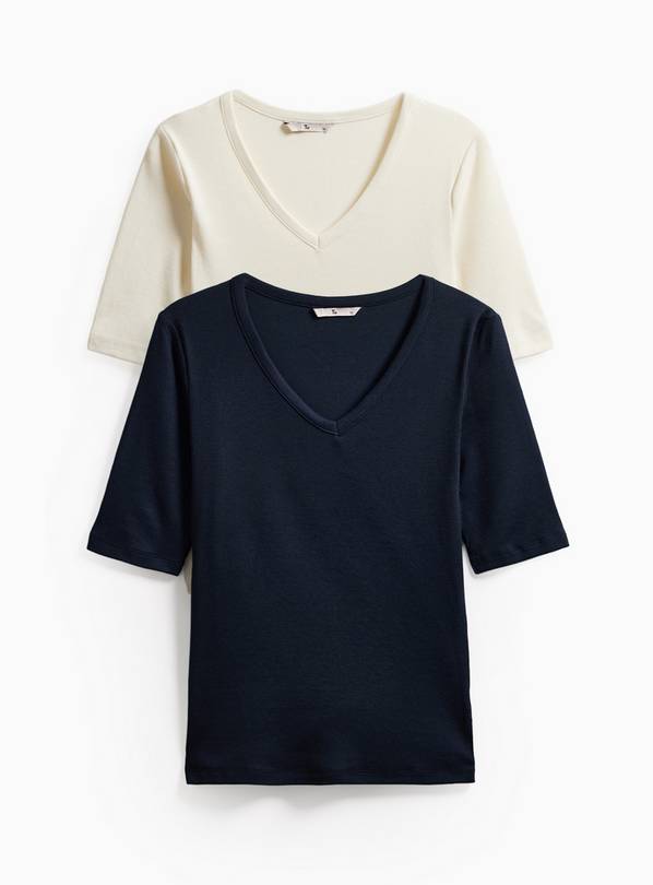 Navy Ribbed Modal V-Neck Tops 2 Pack 18