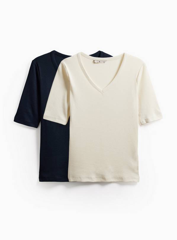 Navy Ribbed Modal V-Neck Tops 2 Pack 24