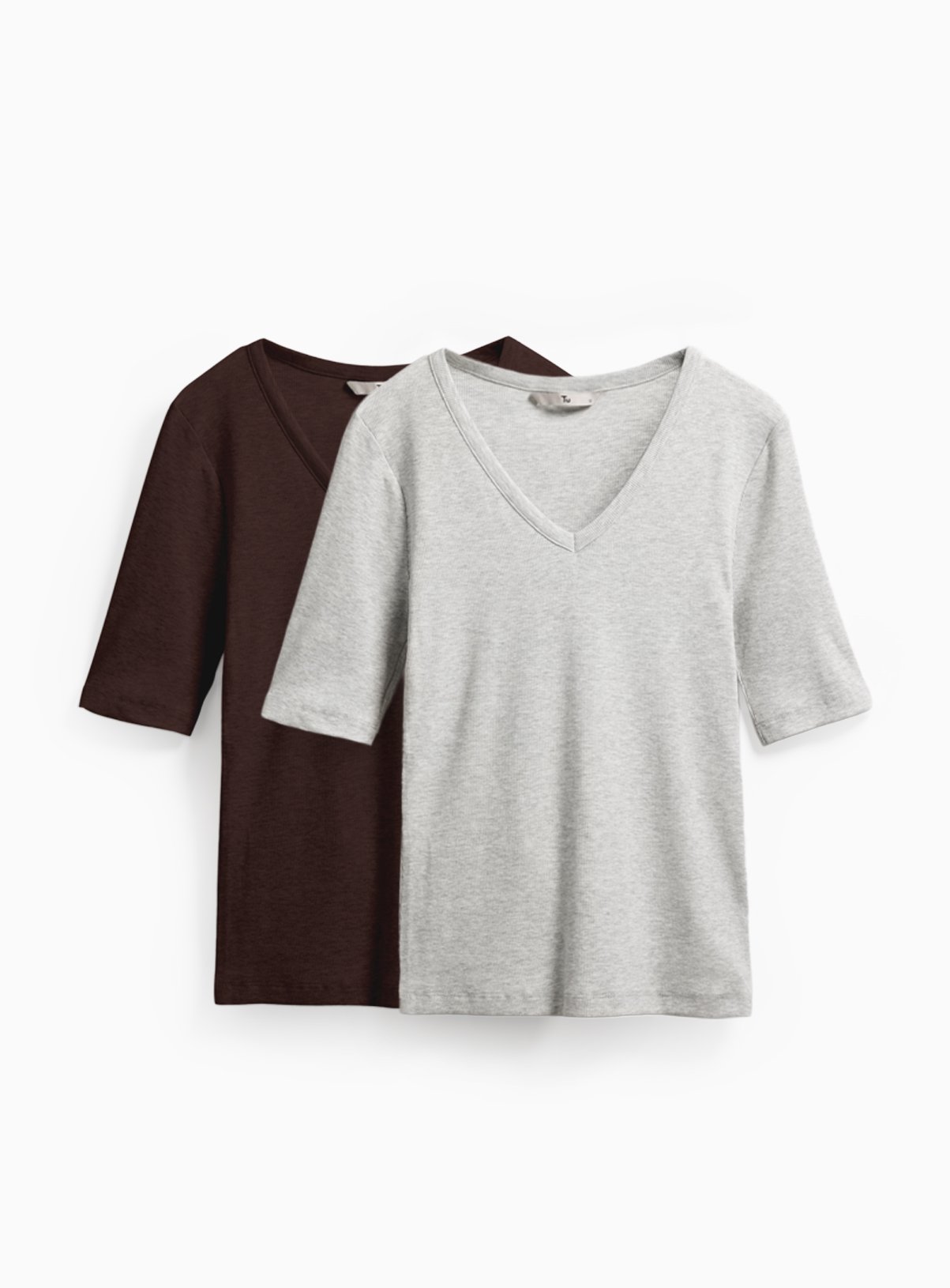Half Sleeve Ribbed V Neck Tops 2 Pack  10 - Image 1 thumbnail