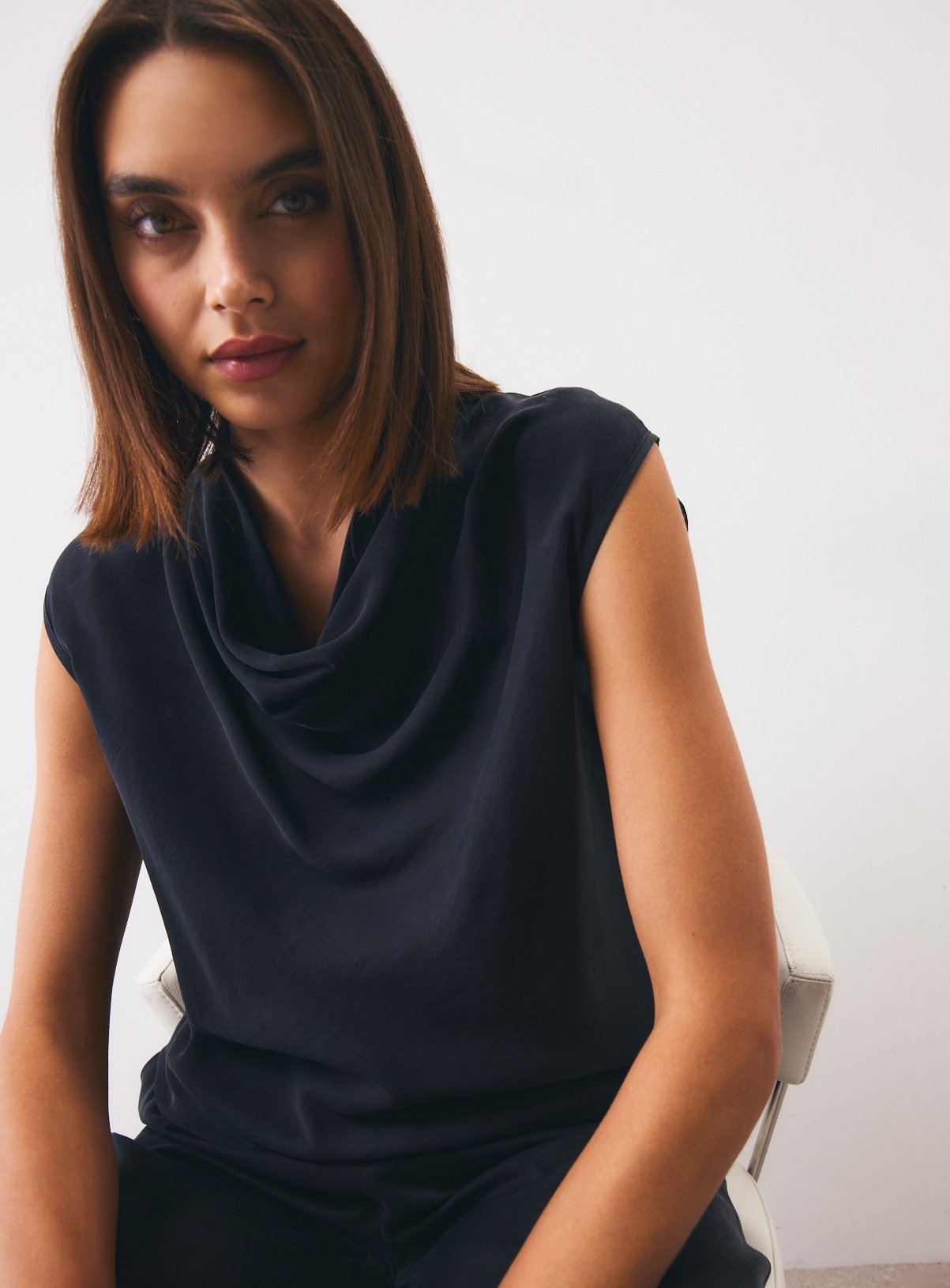 Black Sandwash Cowl Neck Top 12 - Image 1 thumbnail