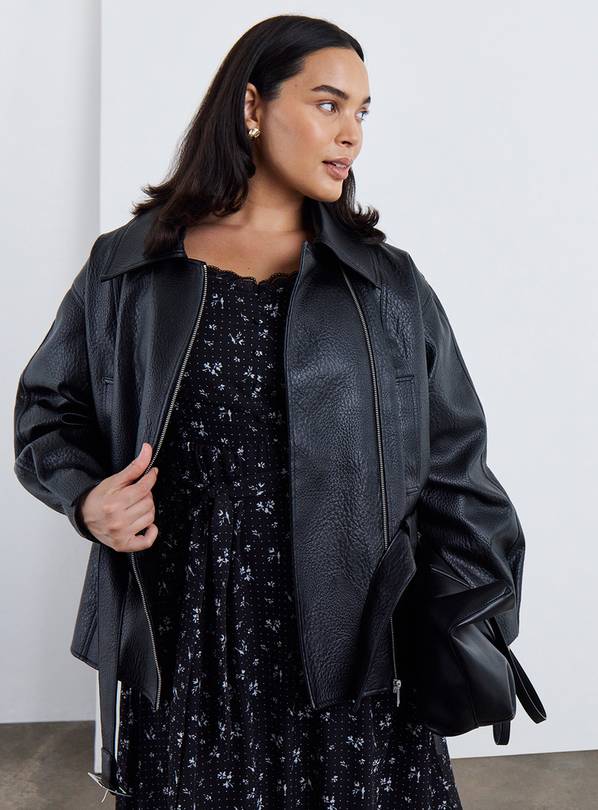SIMPLY BE Black Belted Faux Leather Biker Jacket 20