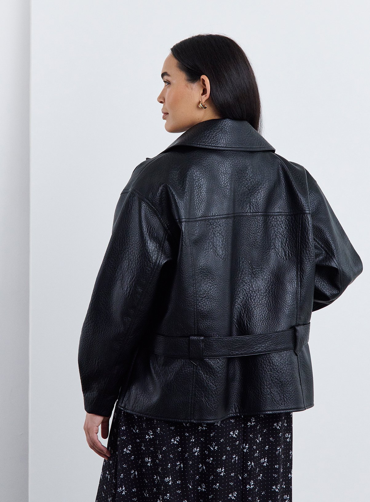 SIMPLY BE Black Belted Faux Leather Biker Jacket 26 - Image 2 thumbnail