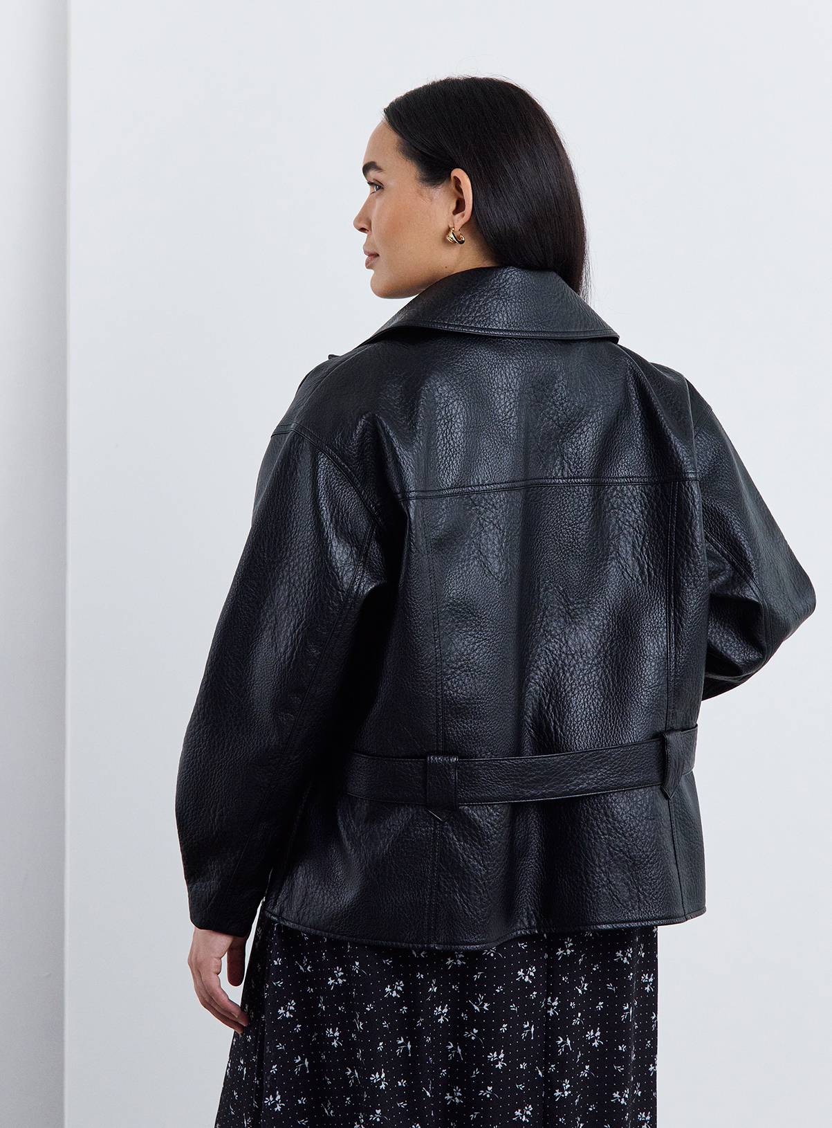 SIMPLY BE Black Belted Faux Leather Biker Jacket 26 - Image 2
