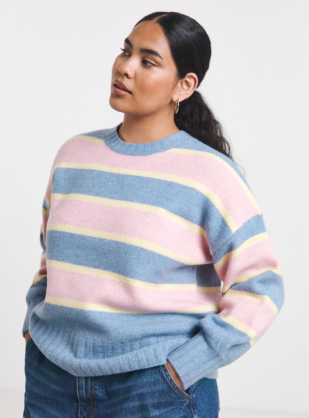 SIMPLY BE Sponge Crew Neck Striped Volume Jumper With Wool 8-10 - Image 1 thumbnail