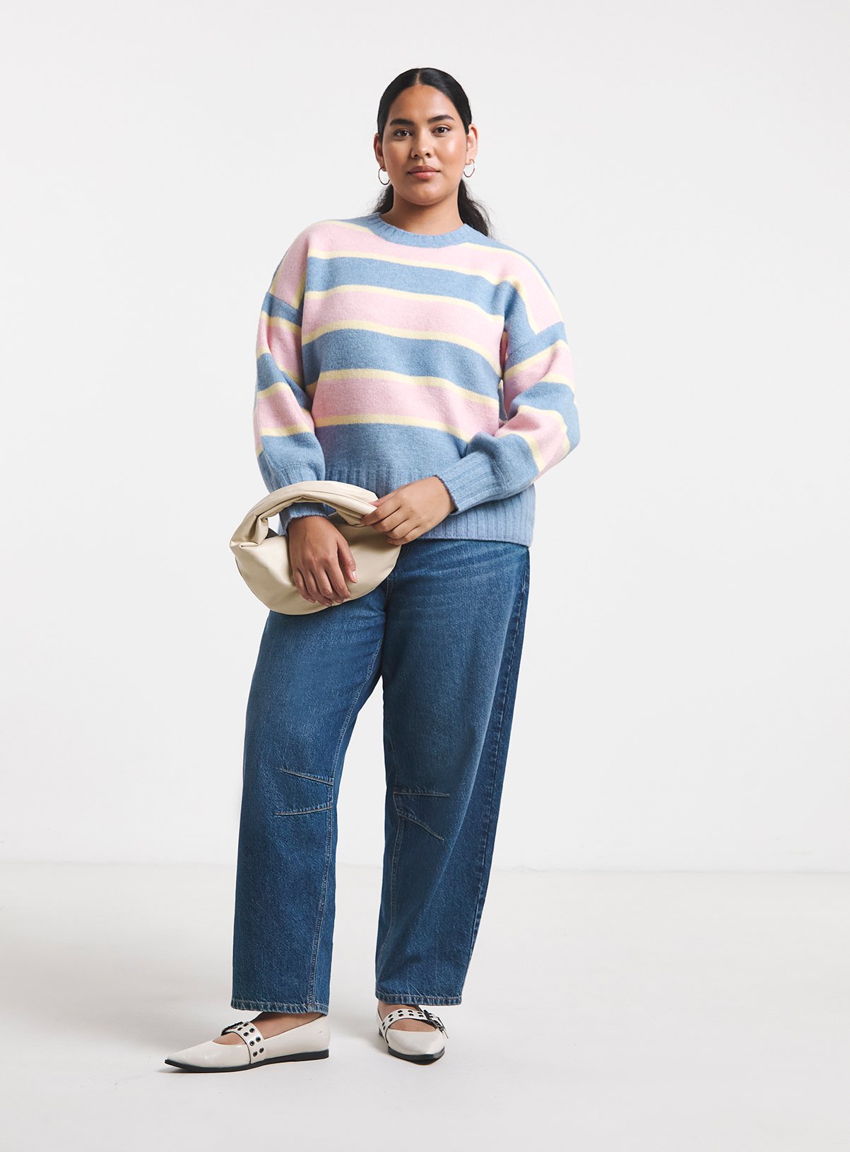 SIMPLY BE Sponge Crew Neck Striped Volume Jumper With Wool 8-10 - Image 3 thumbnail