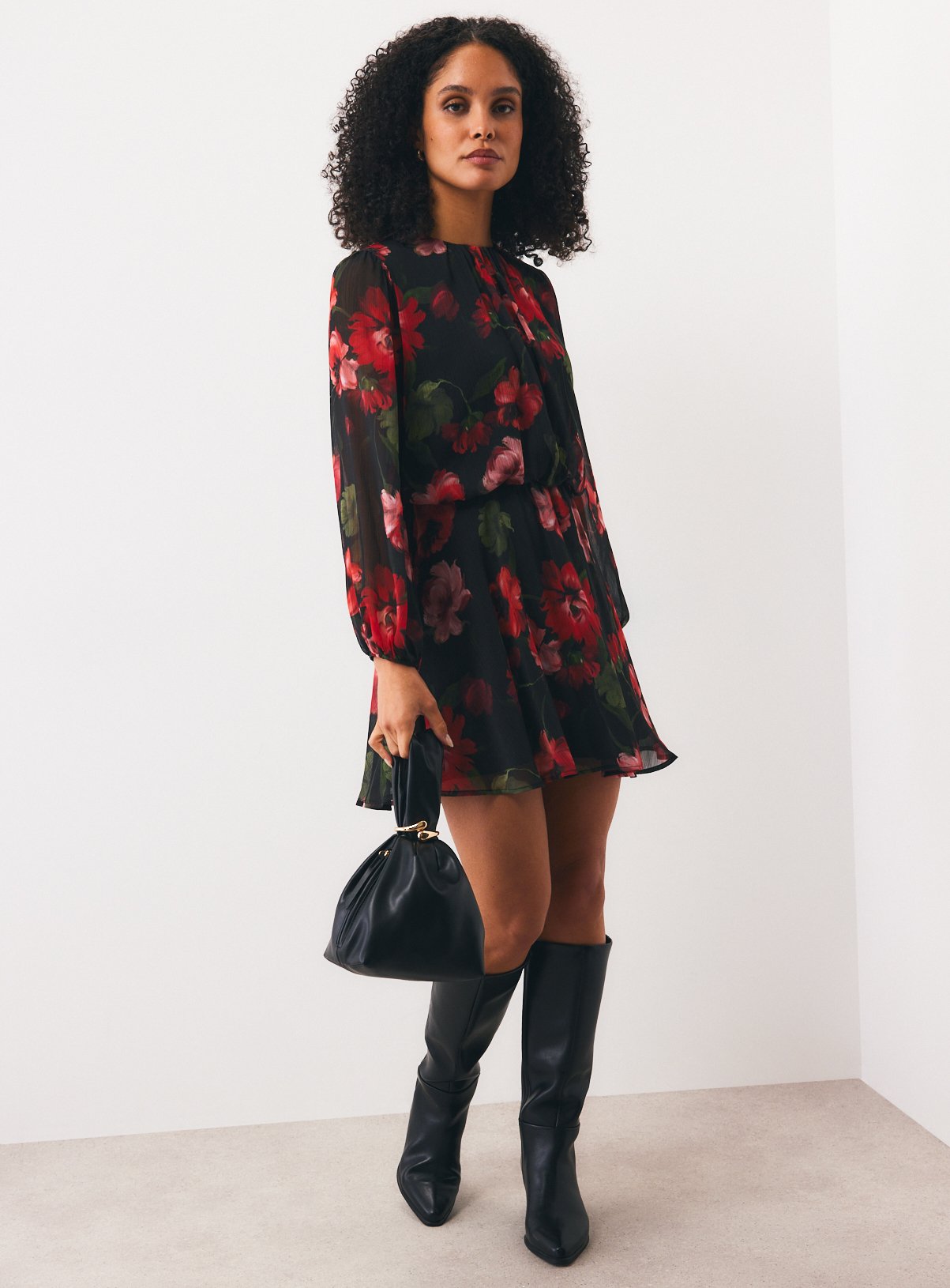 Red Floral Chiffon Mini Dress 22 - Image 2 thumbnail