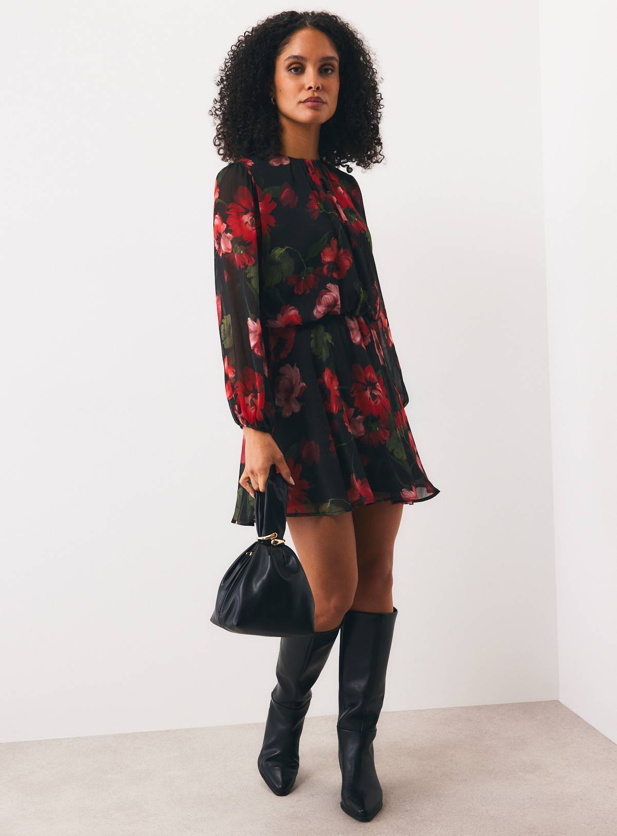 Red Floral Chiffon Mini Dress 6 - Image 2