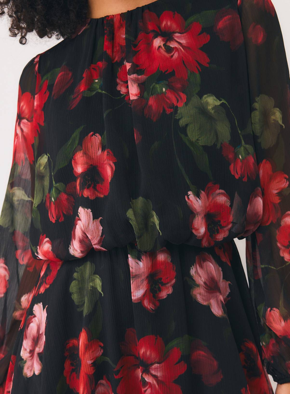 Red Floral Chiffon Mini Dress 6 - Image 3