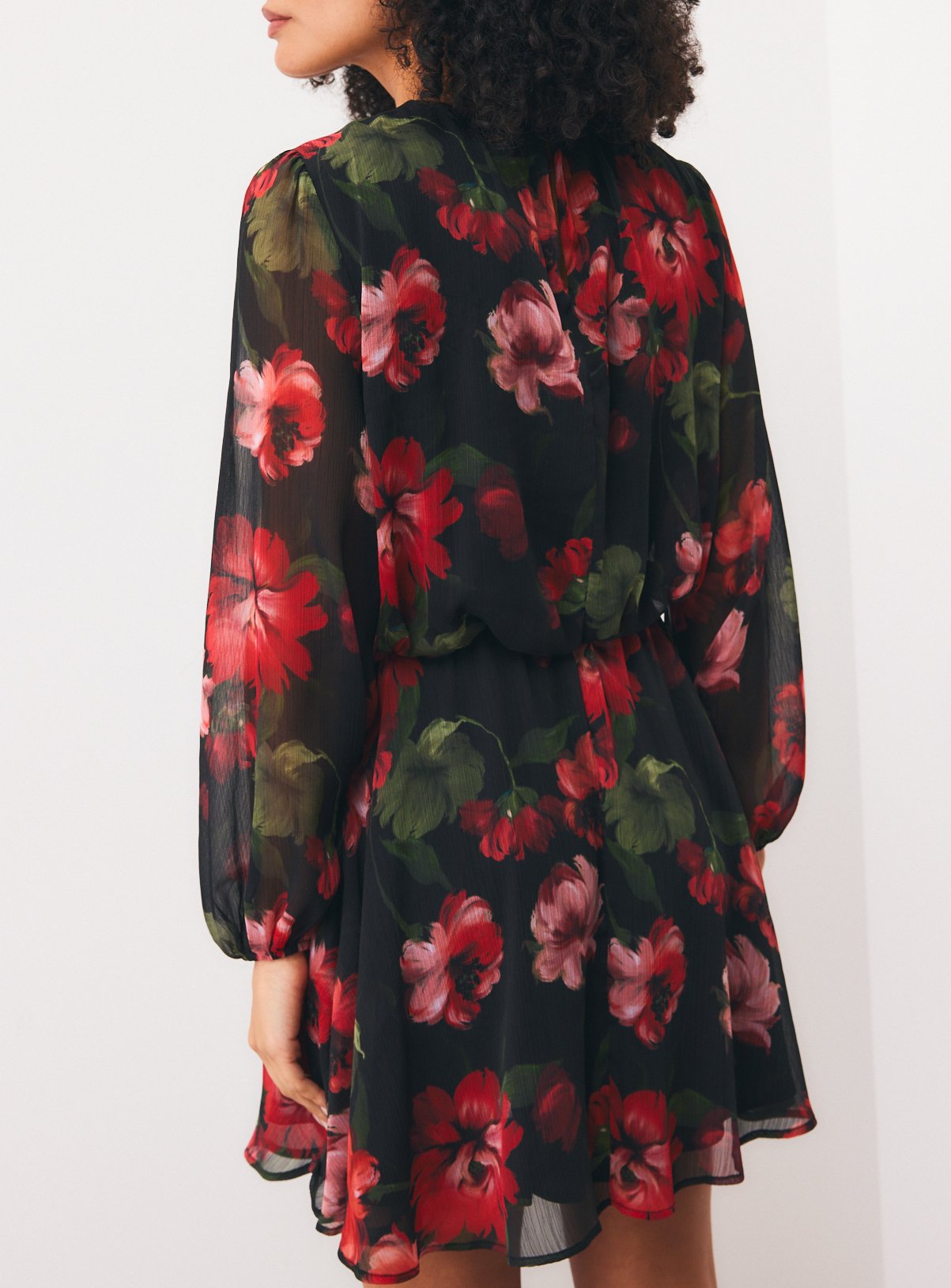 Red Floral Chiffon Mini Dress 6 - Image 4 thumbnail