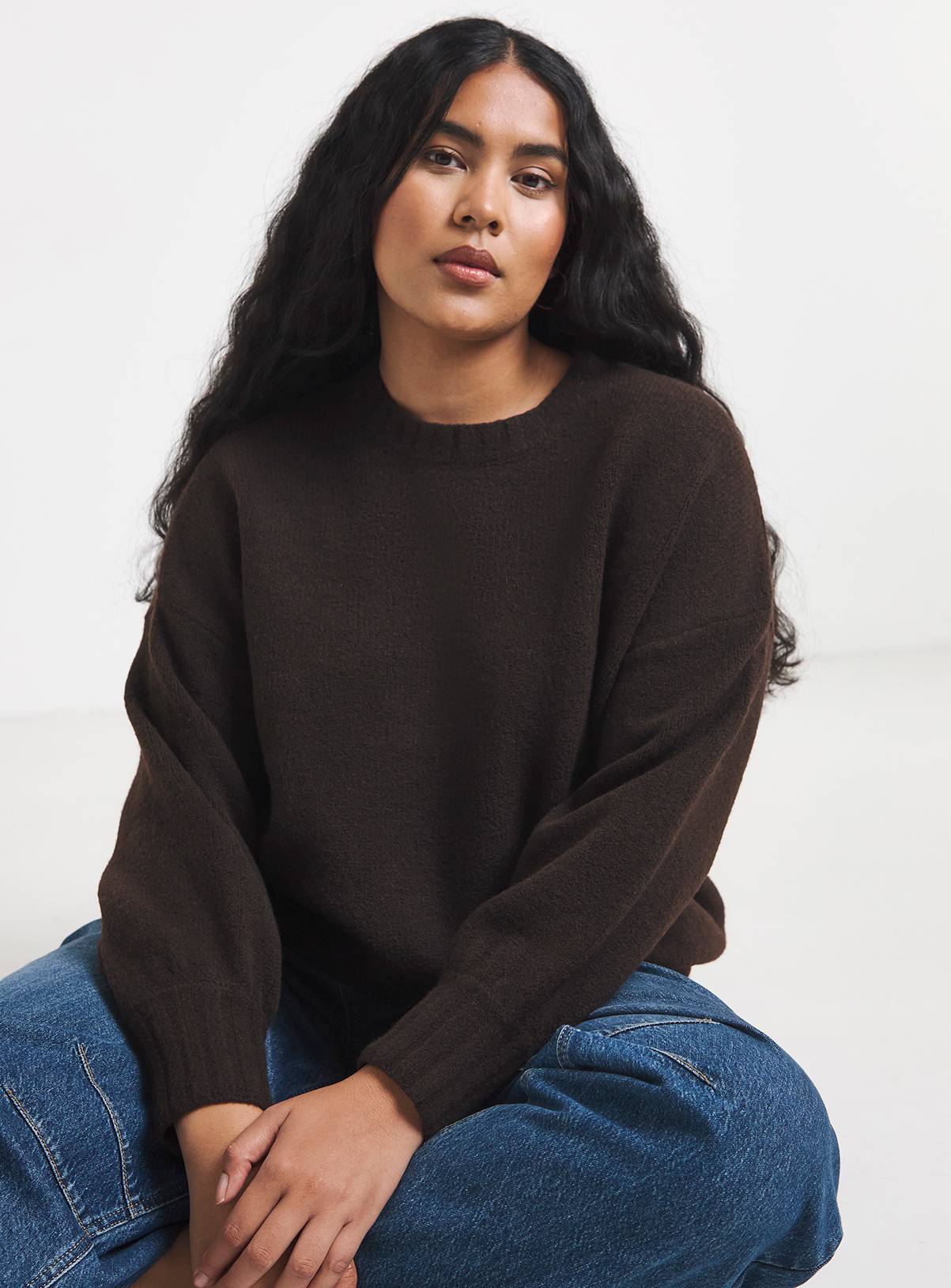 SIMPLY BE Sponge Crew Neck Striped Volume Sleeve Jumper With Wool 12-14 - Image 1