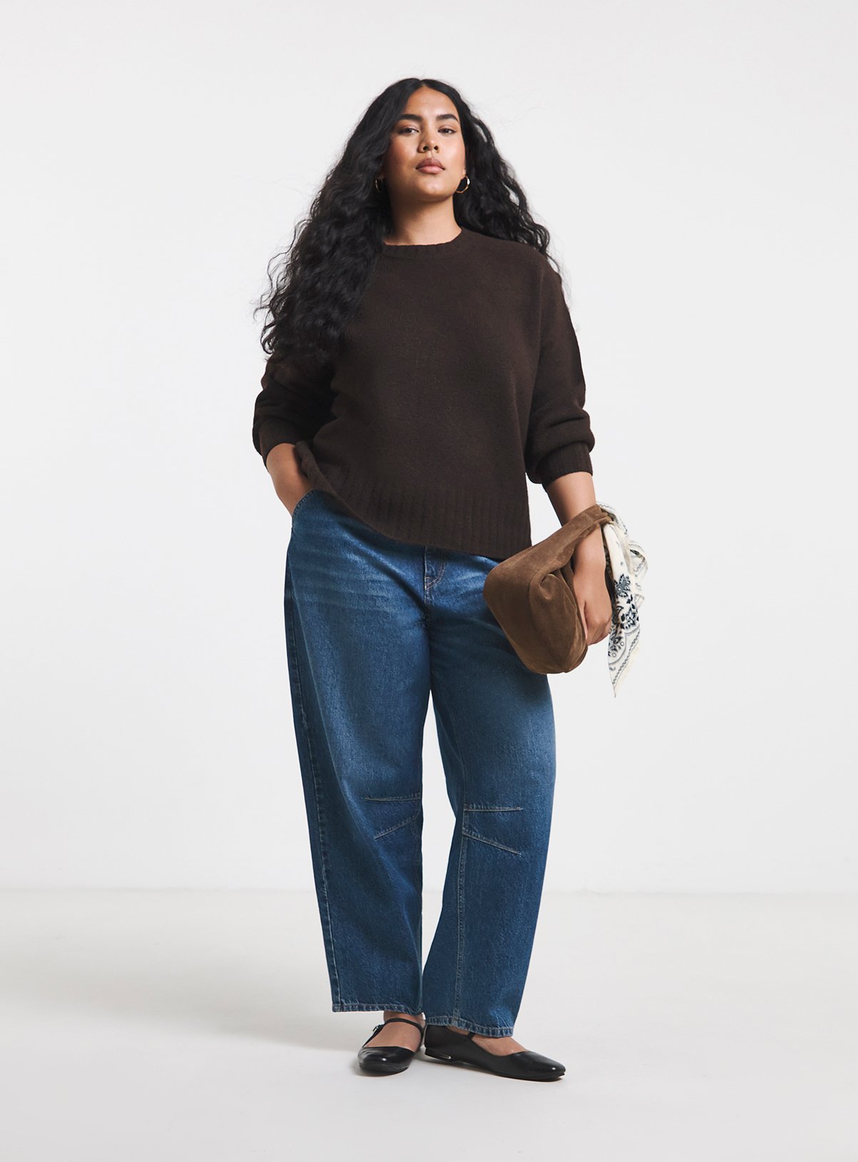 SIMPLY BE Sponge Crew Neck Striped Volume Sleeve Jumper With Wool 12-14 - Image 3 thumbnail