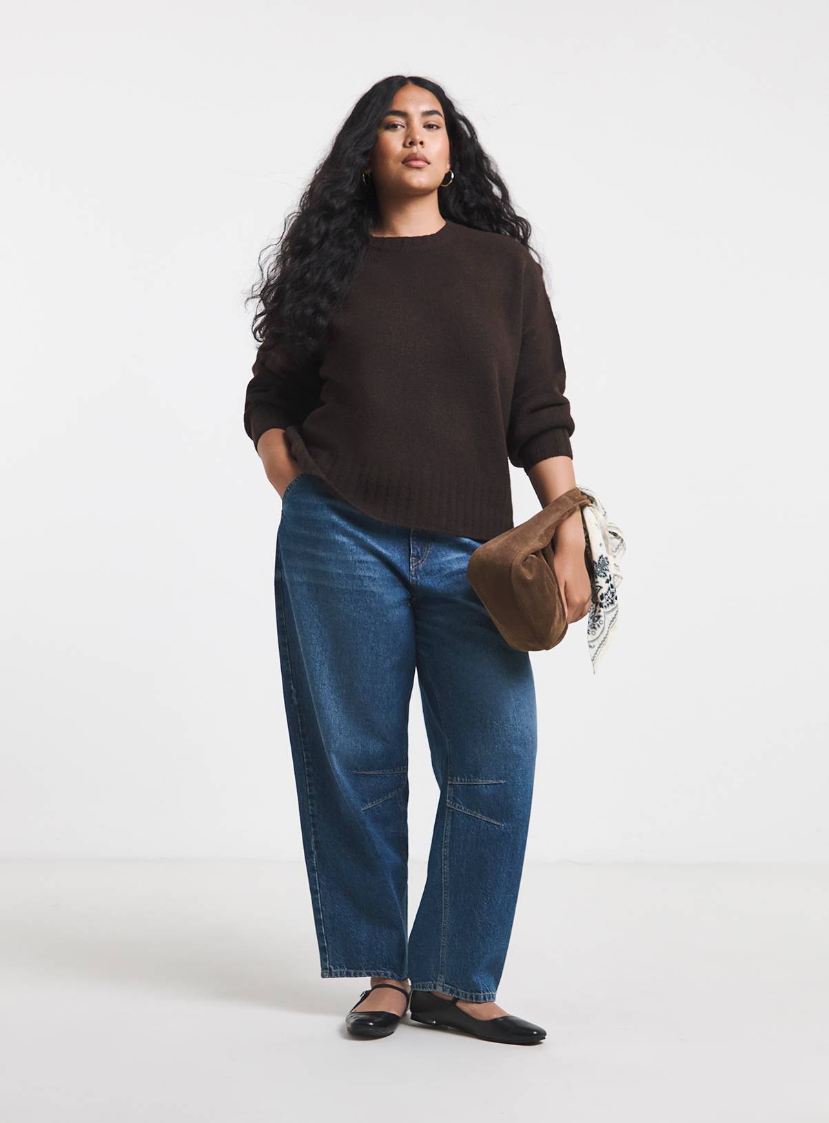 SIMPLY BE Sponge Crew Neck Striped Volume Sleeve Jumper With Wool 12-14 - Image 3