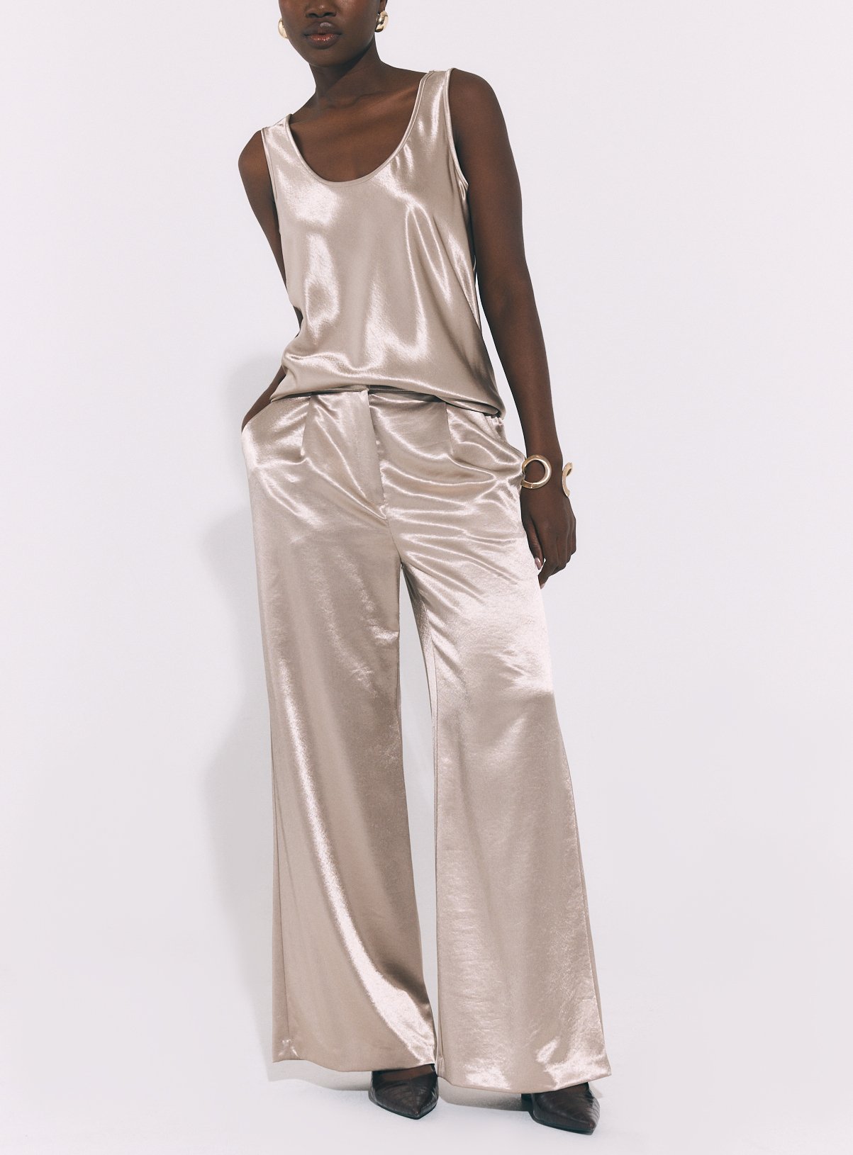 Liquid Satin Pleated Wide Leg Trousers 6 - Image 1 thumbnail