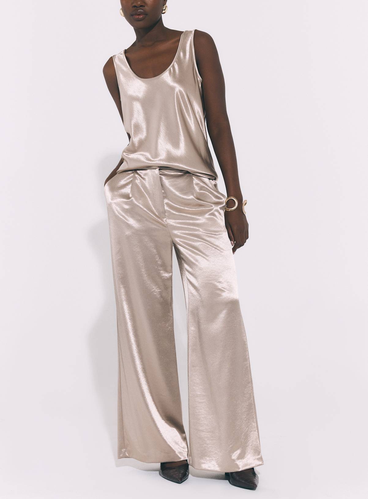 Liquid Satin Pleated Wide Leg Trousers 6 - Image 1