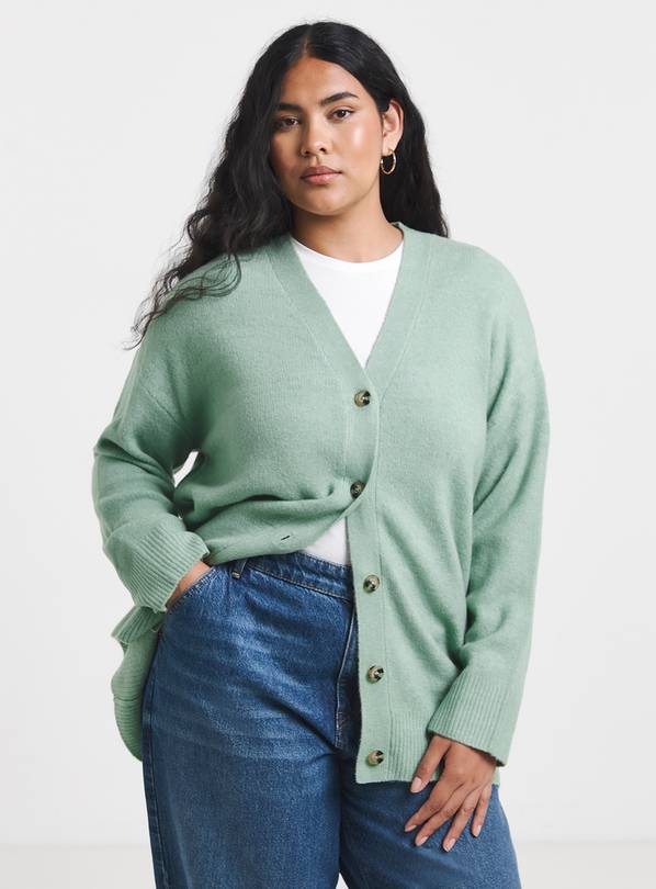 SIMPLY BE Sponge Boyfriend Cardigan With Wool Green 20-22