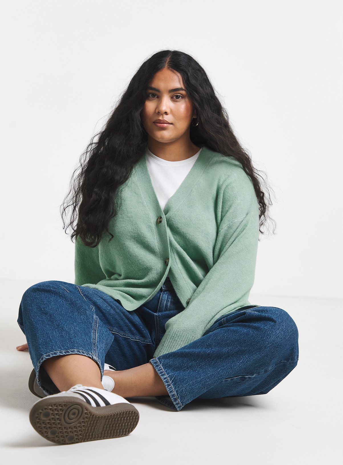 SIMPLY BE Sponge Boyfriend Cardigan With Wool Green 20-22 - Image 3 thumbnail