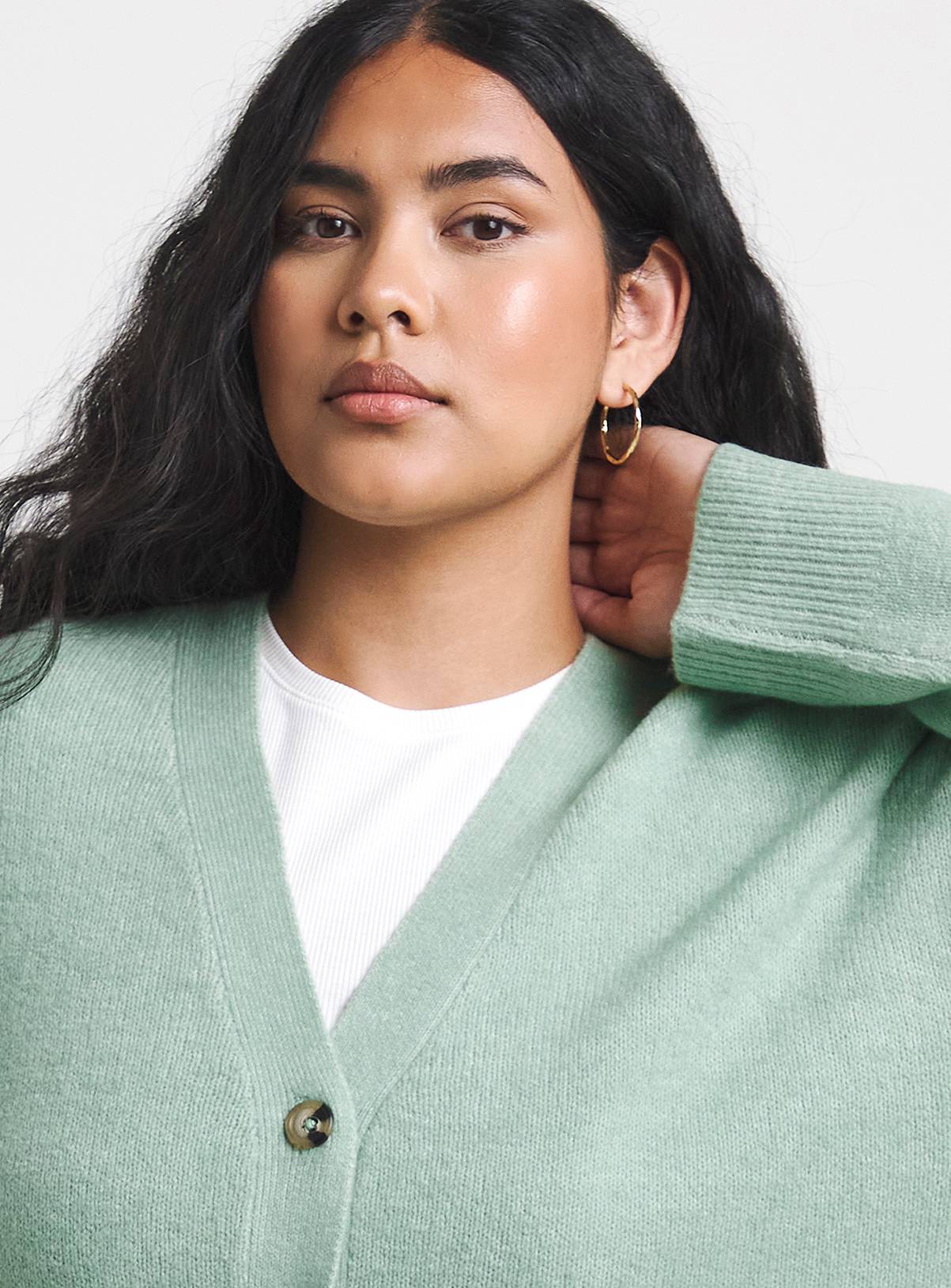 SIMPLY BE Sponge Boyfriend Cardigan With Wool Green 20-22 - Image 4