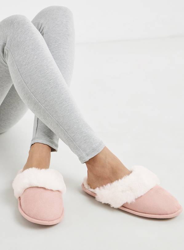 SIMPLY BE Pink Closed Toe Mule Slippers Wide Fit L
