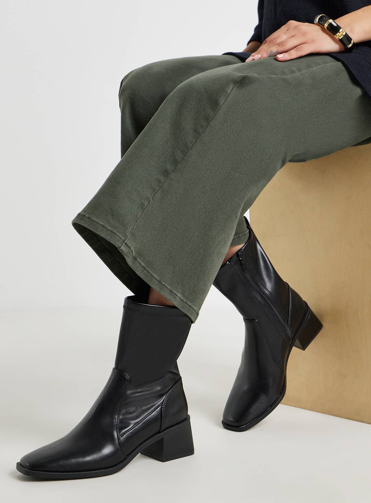 SIMPLY BE Block Heel Ankle Sock Boot Extra Wide Fit 41 - Image 1