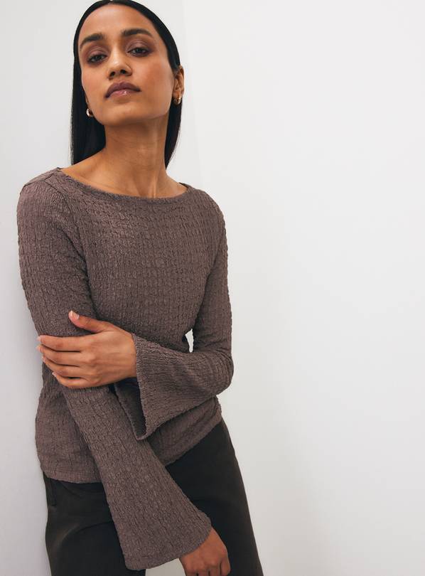 Taupe Slim Fit Textured Long Sleeve Top XL