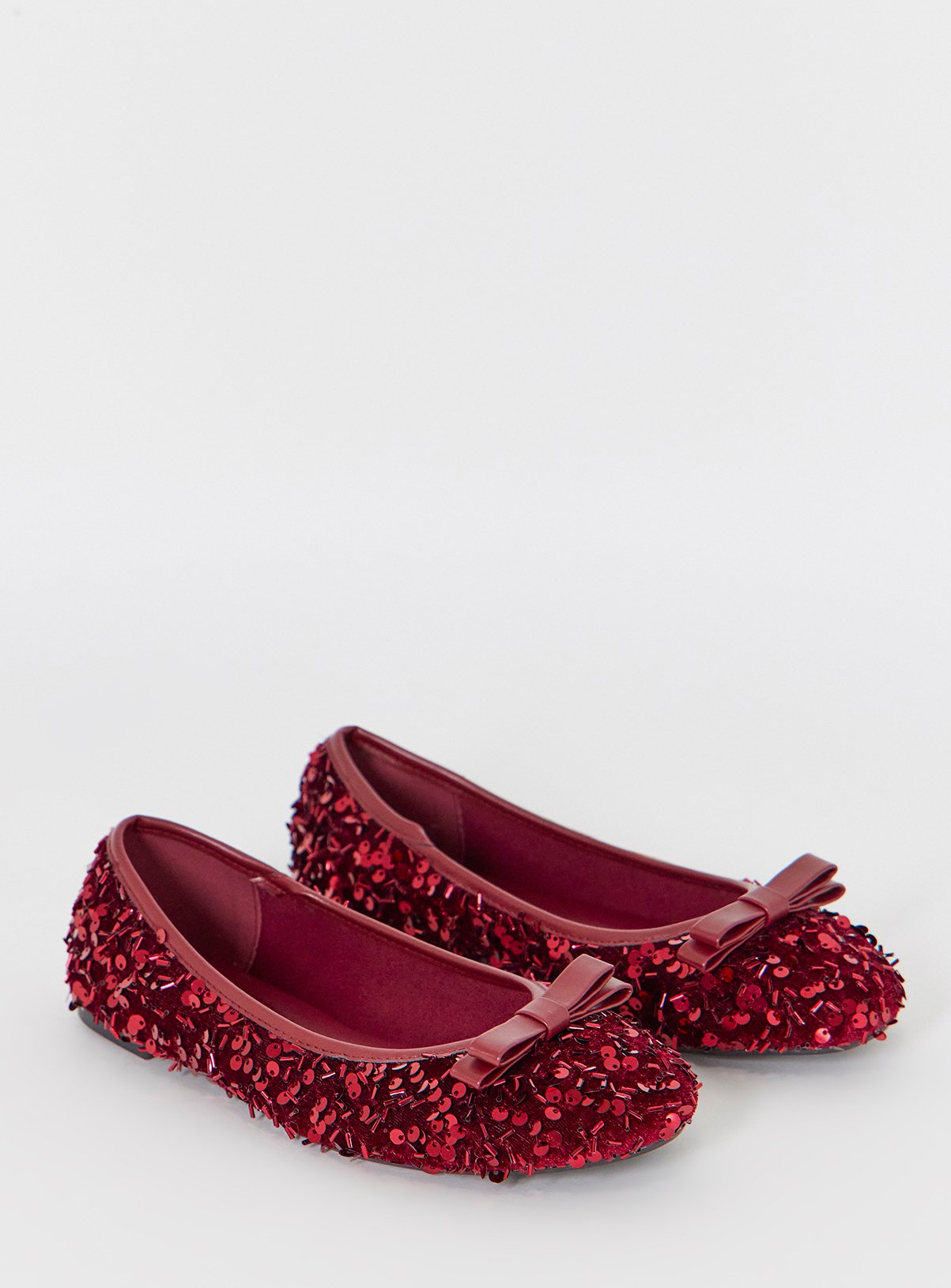 SIMPLY BE Sequin Ballerina Bow Shoe Wide Fit Red 7 - Image 2 thumbnail