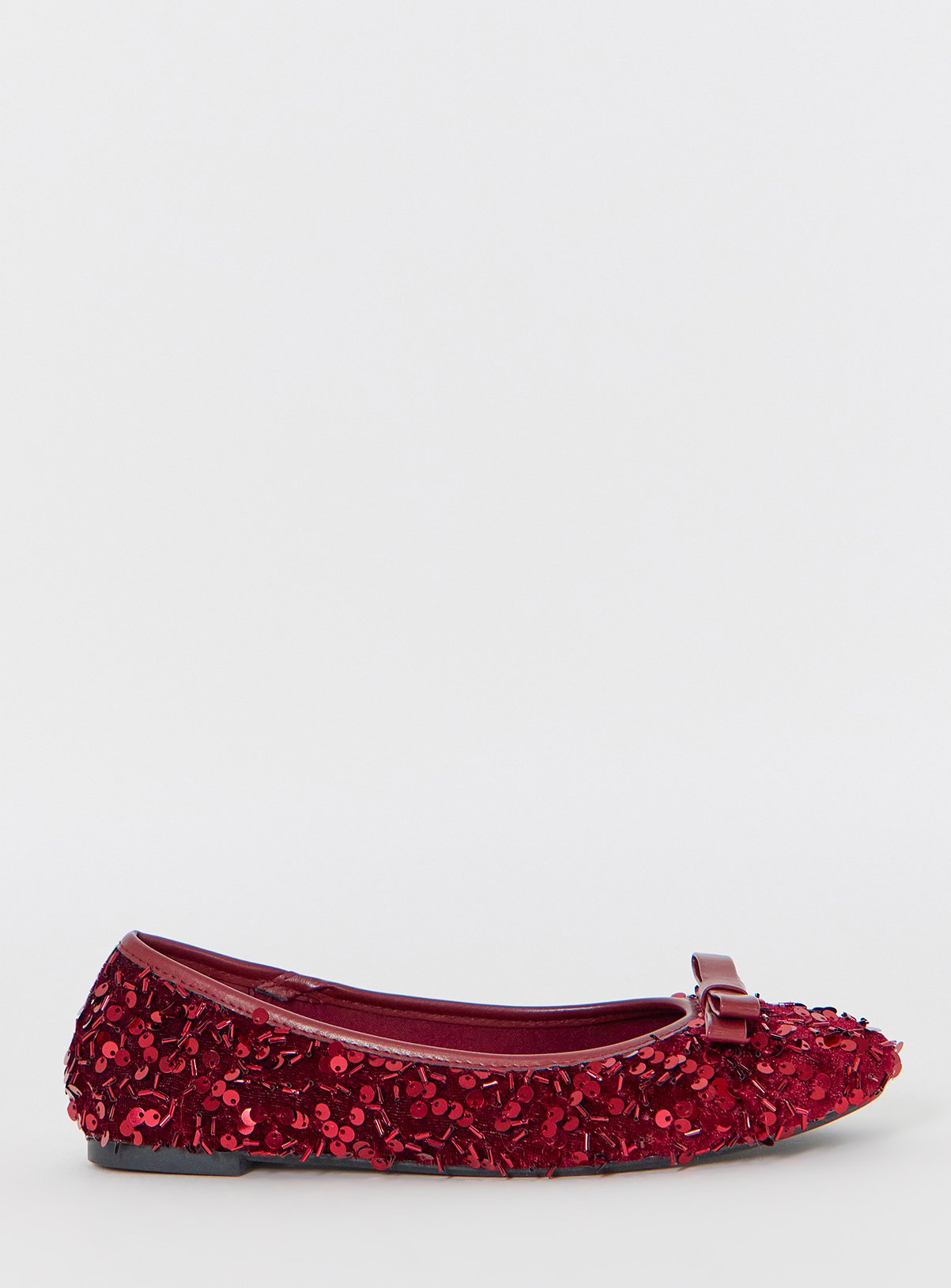 SIMPLY BE Sequin Ballerina Bow Shoe Extra Wide Fit Red 9 - Image 3 thumbnail