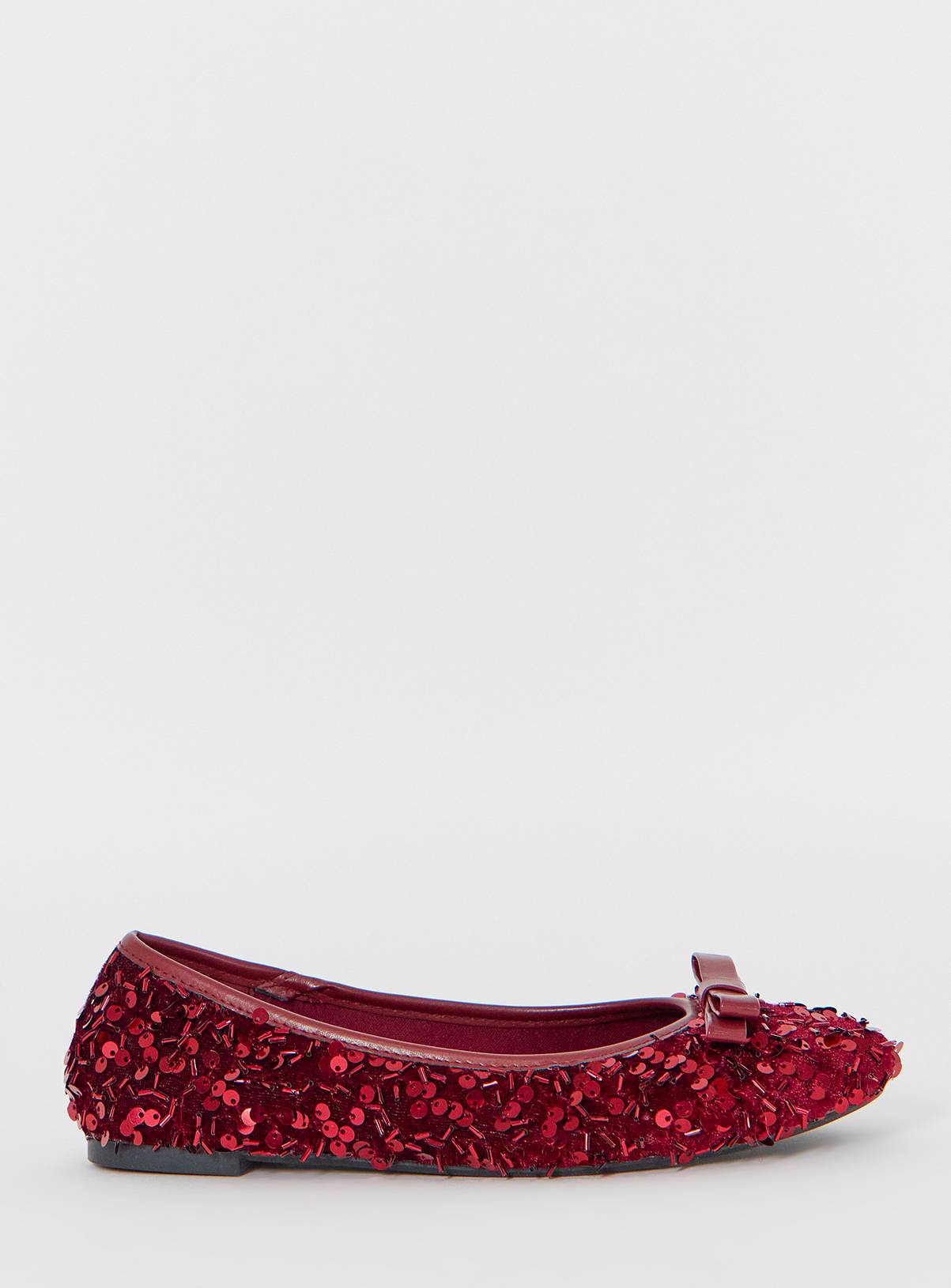 SIMPLY BE Sequin Ballerina Bow Shoe Extra Wide Fit Red 9 - Image 3