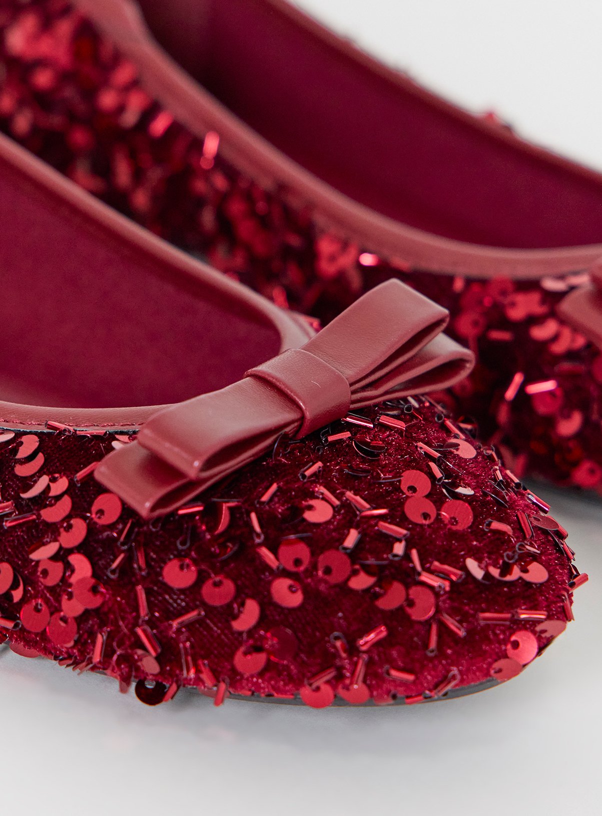 SIMPLY BE Sequin Ballerina Bow Shoe Extra Wide Fit Red 9 - Image 4 thumbnail