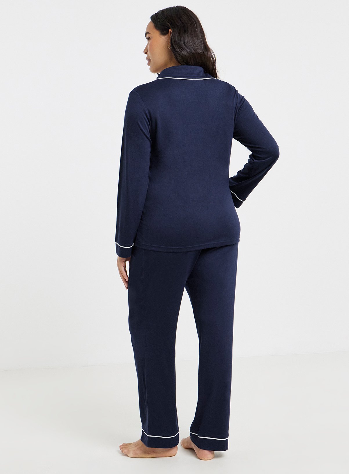 SIMPLY BE Viscose Blend Revere Pyjama Set Navy 32-34 - Image 2 thumbnail