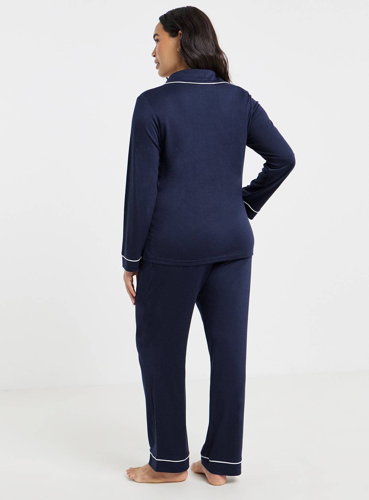 SIMPLY BE Viscose Blend Revere Pyjama Set Navy 32-34 - Image 2